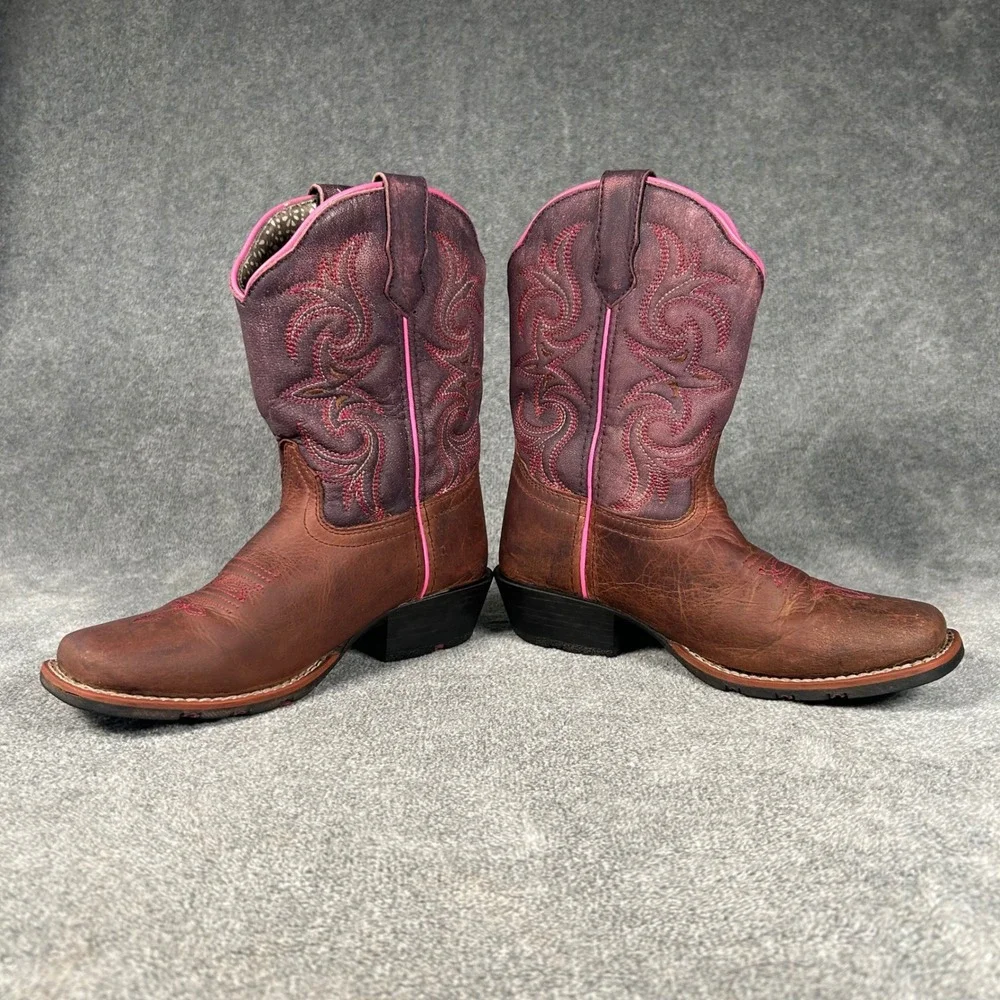 Dan Post Western Cowboy Boots Brown Purple Leather Youth Size 1 DPC2947